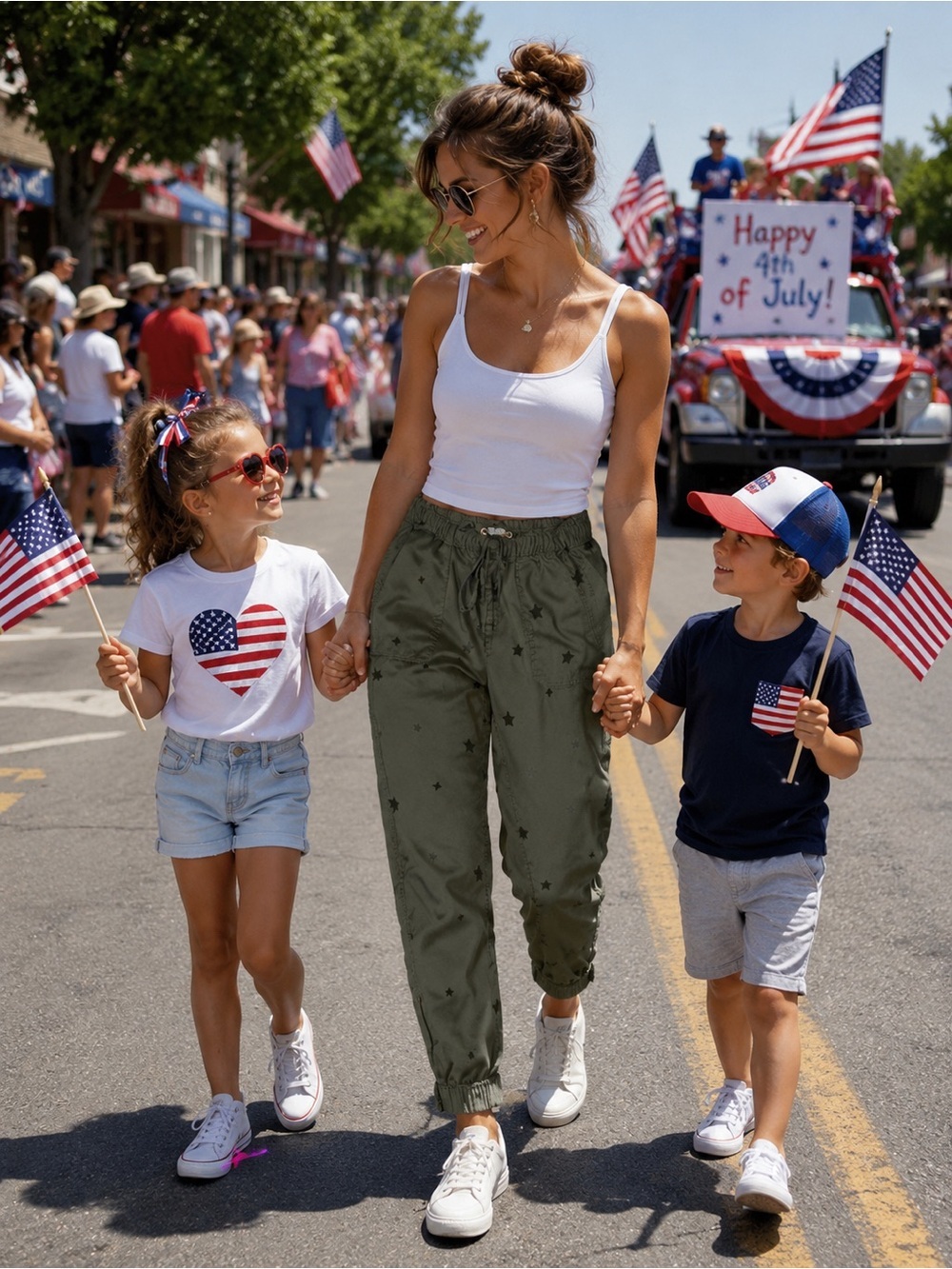 100% Lyocell Star Print Jogger Small Green Patriotic 4th of July Drawstring Pant